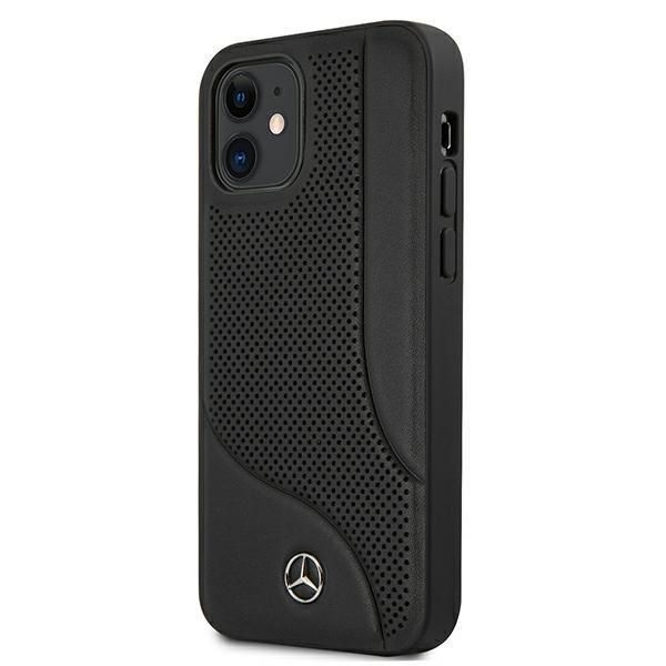 Tagakaaned Mercedes-Benz Mercedes Leather Perforated Area Case for iPhone 12 mini - Black