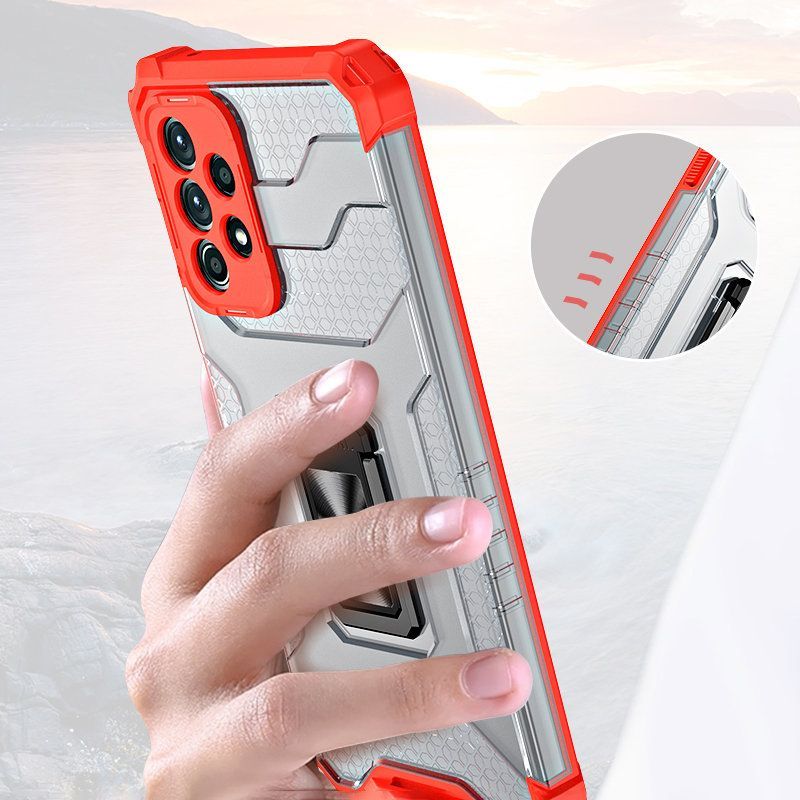 Back panel cover Hurtel Crystal Ring Case Kickstand Tough Rugged Cover for Samsung Galaxy A72 4G red