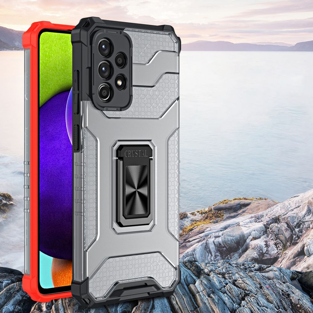 Back panel cover Hurtel Crystal Ring Case Kickstand Tough Rugged Cover for Samsung Galaxy A72 4G red