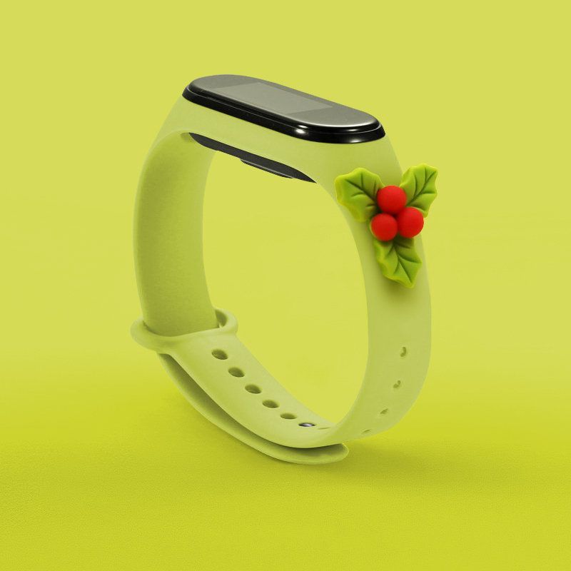 Aizmugurējais vāciņš Hurtel Strap Xmas for Xiaomi Mi Band 3 / 4 Christmas Silicone Strap Bracelet with Holly - Green