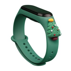 Nugarėlės dėklai Hurtel  Strap Xmas for Xiaomi Mi Band 3 / 4 Christmas Silicone Strap Bracelet with Christmas Tree - Dark Green 