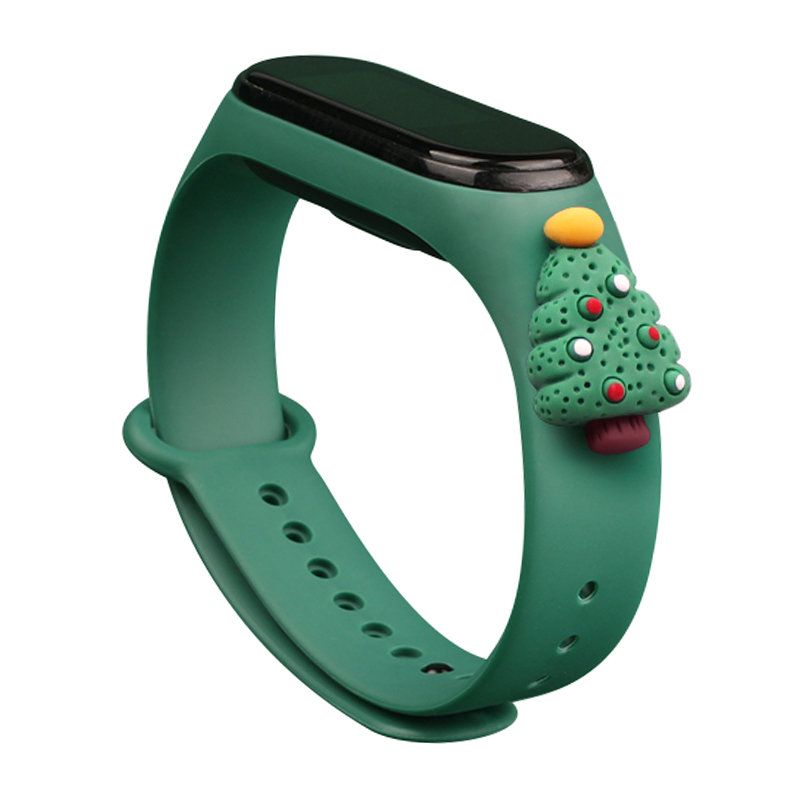 Aizmugurējais vāciņš Hurtel Strap Xmas for Xiaomi Mi Band 3 / 4 Christmas Silicone Strap Bracelet with Christmas Tree - Dark Green