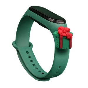 Nugarėlės dėklai Hurtel - Strap Xmas for Xiaomi Mi Band 3 / 4 Christmas Silicone Strap Bracelet with Gift - Dark Green 
