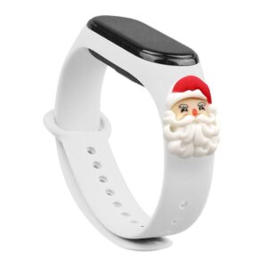 Nugarėlės dėklai Hurtel  Strap Xmas for Xiaomi Mi Band 3 / 4 Christmas Silicone Bracelet Strap with Santa Claus - White 