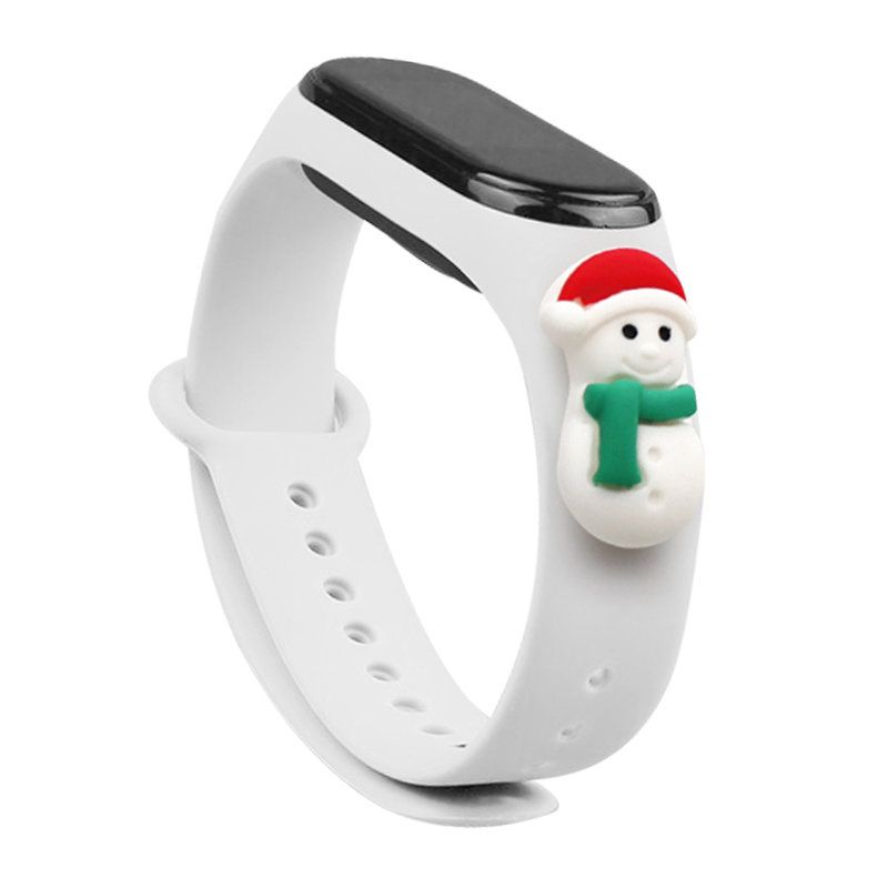Aizmugurējais vāciņš Hurtel Strap Xmas for Xiaomi Mi Band 3 / 4 Christmas Silicone Strap Bracelet with Snowman - White