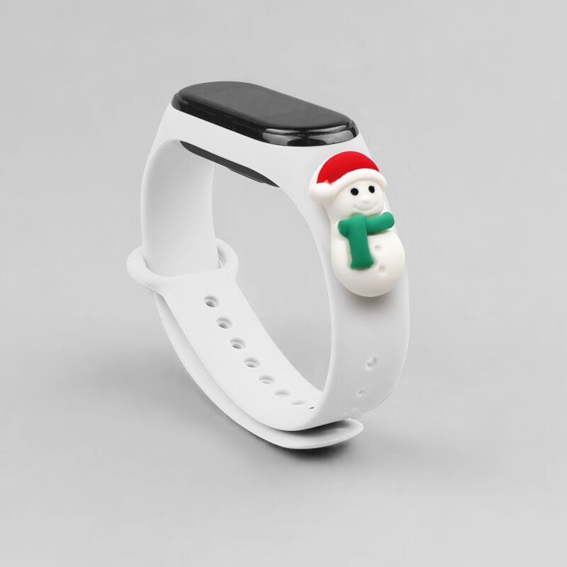Aizmugurējais vāciņš Hurtel Strap Xmas for Xiaomi Mi Band 3 / 4 Christmas Silicone Strap Bracelet with Snowman - White