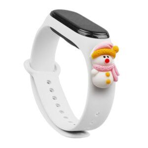 Nugarėlės dėklai Hurtel  Strap Xmas for Xiaomi Mi Band 3 / 4 Christmas Silicone Strap Bracelet with Snowman - White 