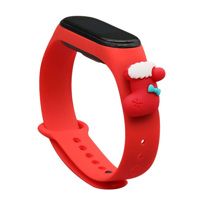 Nugarėlės dėklai Hurtel Strap Xmas for Xiaomi Mi Band 3 / 4 Christmas Silicone Strap Bracelet with Sock - Red