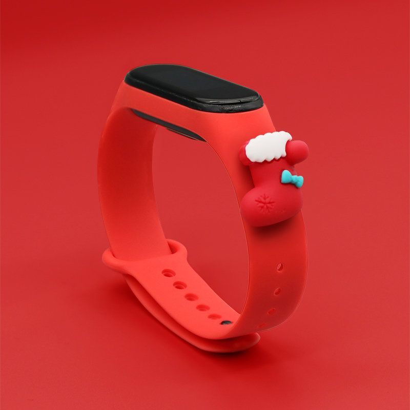 Nugarėlės dėklai Hurtel Strap Xmas for Xiaomi Mi Band 3 / 4 Christmas Silicone Strap Bracelet with Sock - Red