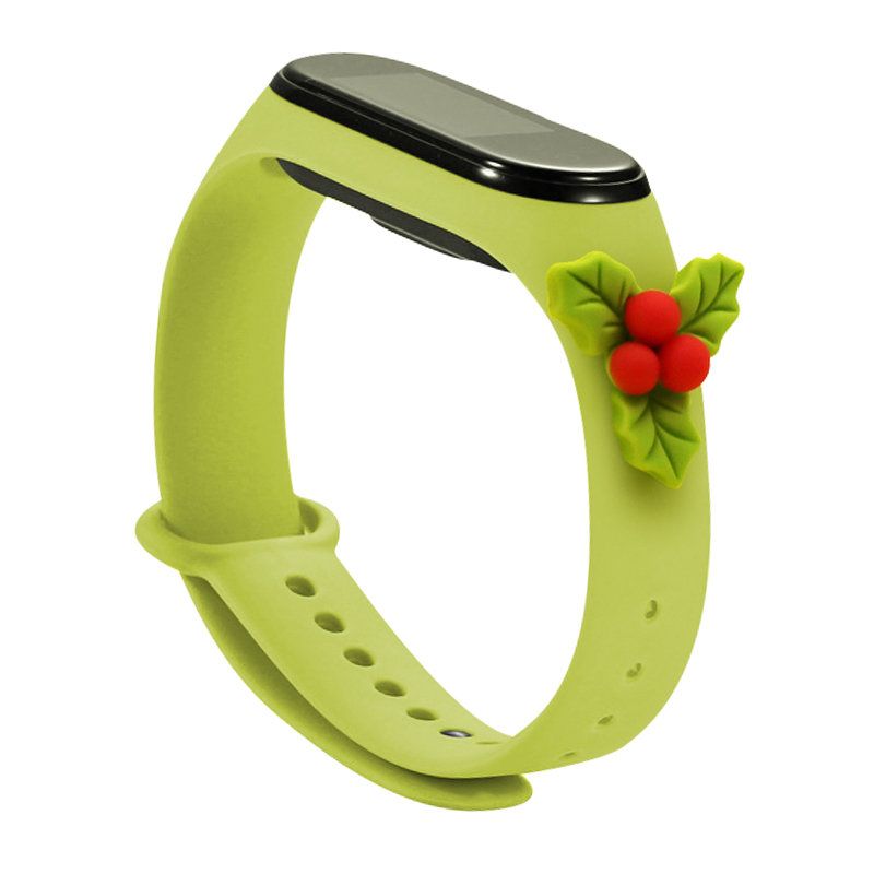 Aizmugurējais vāciņš Hurtel Strap Xmas for Xiaomi Mi Band 5 / 6 Christmas Silicone Strap Bracelet with Mistletoe - Green
