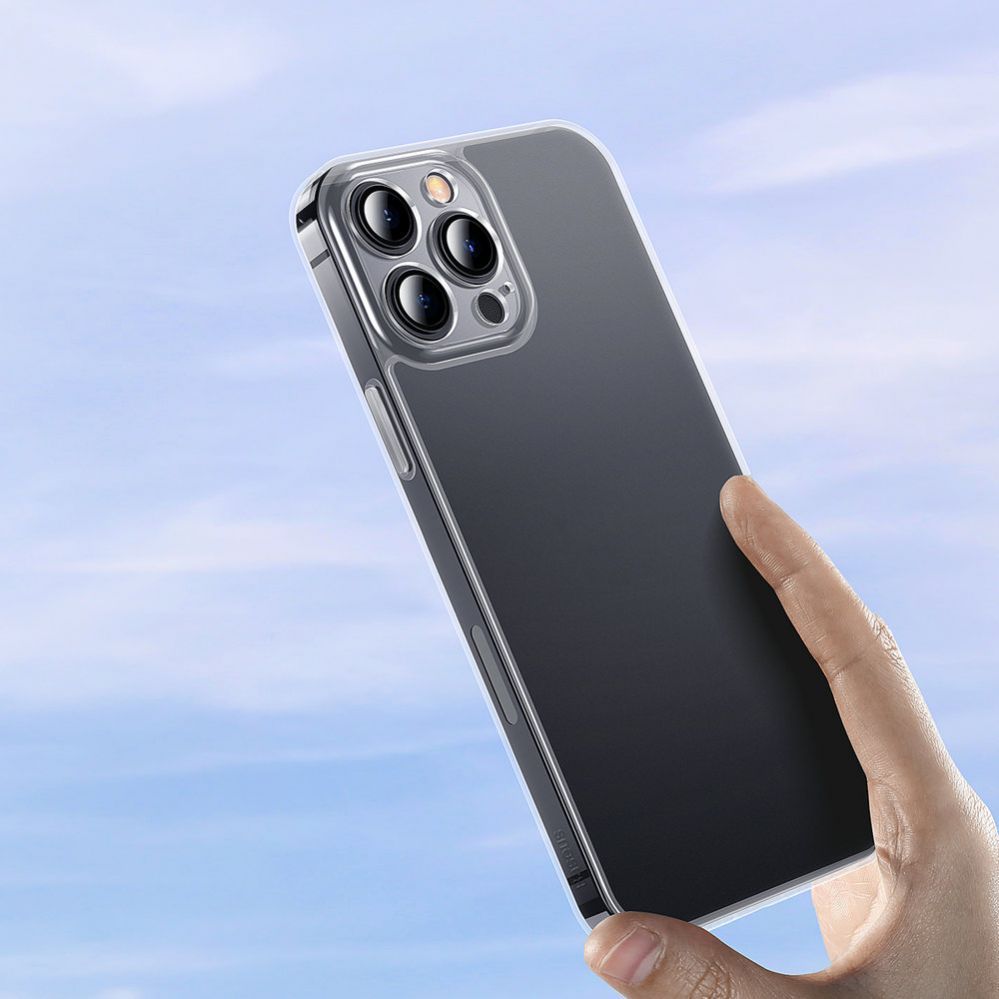 Tagakaaned Baseus Baseus Frosted Glass Case Cover for iPhone 13 Pro Max Hard Cover with Gel Frame Transparent (ARWS000202)