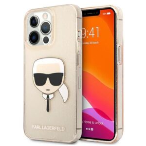 Aizmugurējais vāciņš Karl Lagerfeld  Karl Lagerfeld KLHCP13LKHTUGLGO iPhone 13 Pro / 13 6,1" złoty/gold hardcase Glitter Karl`s Head 