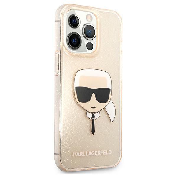 Back panel cover Karl Lagerfeld Karl Lagerfeld KLHCP13LKHTUGLGO iPhone 13 Pro / 13 6,1" złoty/gold hardcase Glitter Karl`s Head