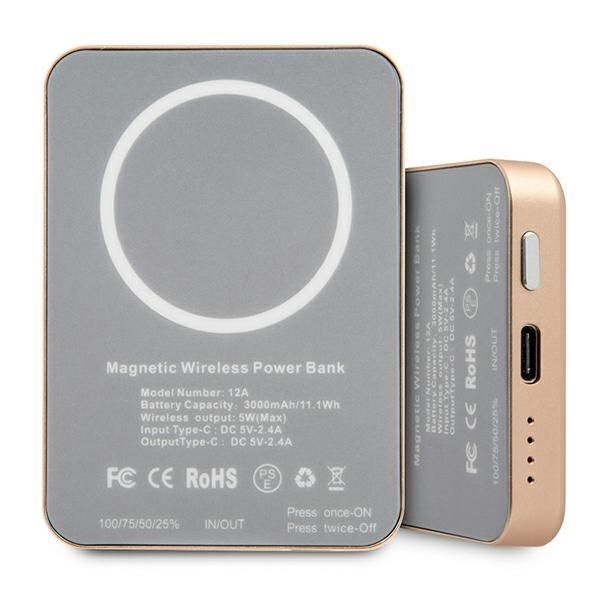 Ārējais akumulators Guess Guess Inductive Power Bank 5W GUPBMSVSLG 3000mAh gold/gold MagSafe
