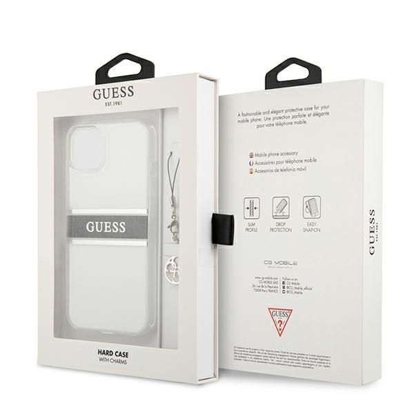 Aizmugurējais vāciņš Guess Guess GUHCP13SKB4GGR iPhone 13 mini 5.4" Transparent hardcase 4G Gray Strap Charm