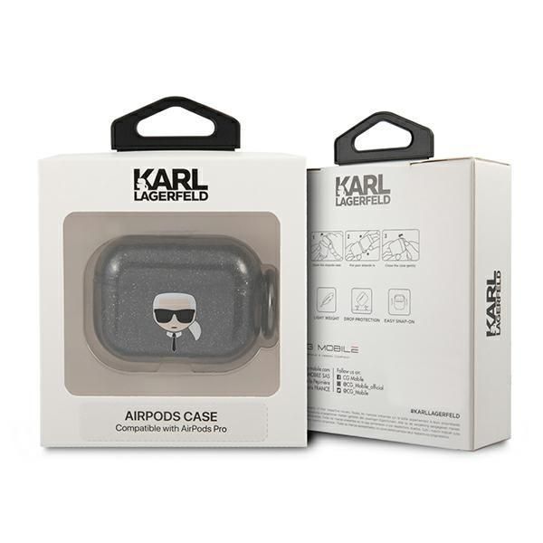 Back panel cover Karl Lagerfeld Karl Lagerfeld KLAPUKHGK AirPods Pro cover czarny/black Glitter Karl`s Head