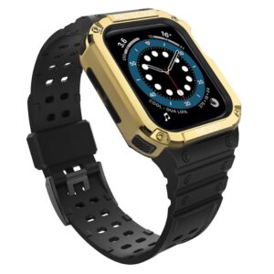 Nugarėlės dėklai Hurtel  Protect Strap Band for Apple Watch 42/44/45mm Armored Case Strap - Black, Gold 