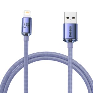 Kabelis Baseus  Baseus Crystal Shine Series cable USB cable for fast charging and data transfer USB Type A - Lightning 2.4A 1.2m purple (CAJY000005)