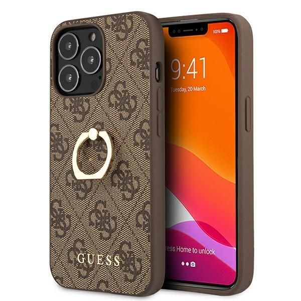 Aizmugurējais vāciņš Guess Guess GUHCP13L4GMRBR iPhone 13 Pro / 13 6.1" brown/brown hardcase 4G with ring stand