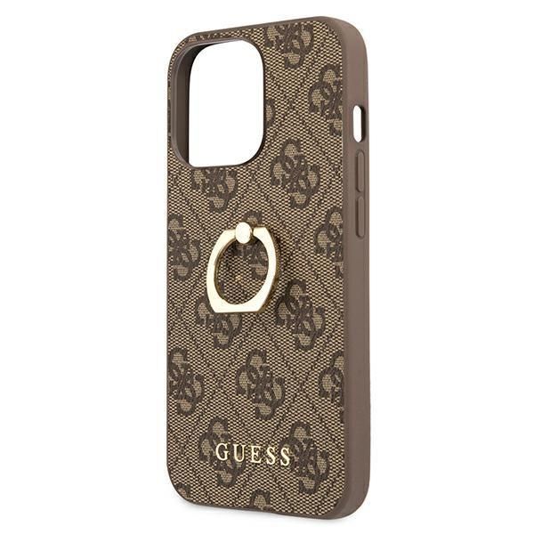 Aizmugurējais vāciņš Guess Guess GUHCP13L4GMRBR iPhone 13 Pro / 13 6.1" brown/brown hardcase 4G with ring stand