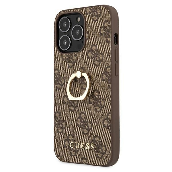 Aizmugurējais vāciņš Guess Guess GUHCP13L4GMRBR iPhone 13 Pro / 13 6.1" brown/brown hardcase 4G with ring stand