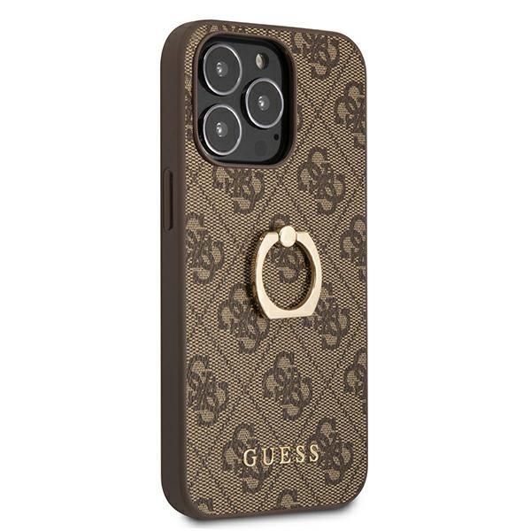 Aizmugurējais vāciņš Guess Guess GUHCP13L4GMRBR iPhone 13 Pro / 13 6.1" brown/brown hardcase 4G with ring stand