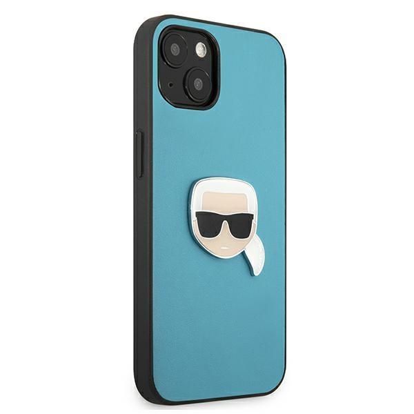 Back panel cover Karl Lagerfeld Karl Lagerfeld KLHCP13SPKMB iPhone 13 mini 5,4" niebieski/blue hardcase Leather Ikonik Karl`s Head Metal