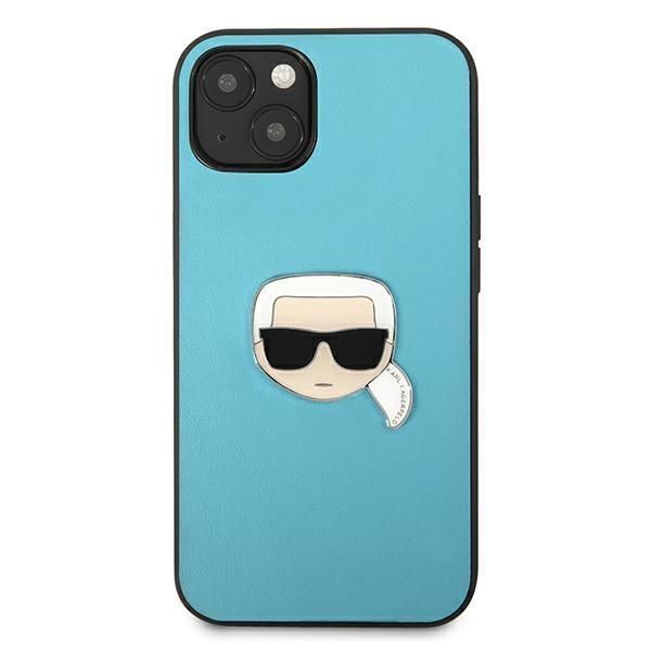 Back panel cover Karl Lagerfeld Karl Lagerfeld KLHCP13SPKMB iPhone 13 mini 5,4" niebieski/blue hardcase Leather Ikonik Karl`s Head Metal