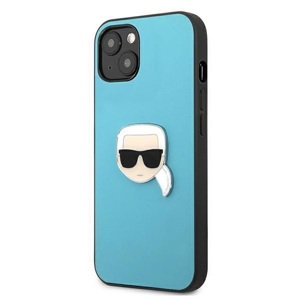 Back panel cover Karl Lagerfeld Karl Lagerfeld KLHCP13SPKMB iPhone 13 mini 5,4" niebieski/blue hardcase Leather Ikonik Karl`s Head Metal
