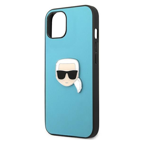Back panel cover Karl Lagerfeld Karl Lagerfeld KLHCP13SPKMB iPhone 13 mini 5,4" niebieski/blue hardcase Leather Ikonik Karl`s Head Metal