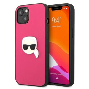 Aizmugurējais vāciņš Karl Lagerfeld  Karl Lagerfeld KLHCP13SPKMP iPhone 13 mini 5,4" różowy/pink hardcase Leather Ikonik Karl`s Head Metal 