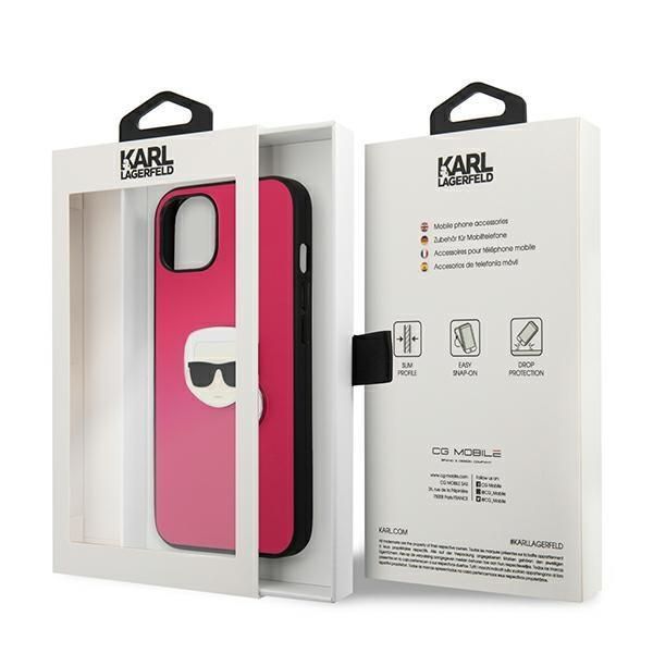 Back panel cover Karl Lagerfeld Karl Lagerfeld KLHCP13SPKMP iPhone 13 mini 5,4" różowy/pink hardcase Leather Ikonik Karl`s Head Metal