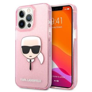 Aizmugurējais vāciņš Karl Lagerfeld  Karl Lagerfeld KLHCP13XKHTUGLP iPhone 13 Pro Max 6,7" różowy/pink hardcase Glitter Karl`s Head 