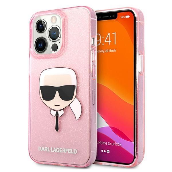 Aizmugurējais vāciņš Karl Lagerfeld Karl Lagerfeld KLHCP13XKHTUGLP iPhone 13 Pro Max 6,7" różowy/pink hardcase Glitter Karl`s Head