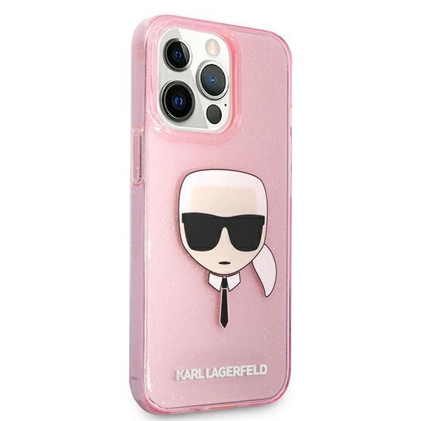 Aizmugurējais vāciņš Karl Lagerfeld Karl Lagerfeld KLHCP13XKHTUGLP iPhone 13 Pro Max 6,7" różowy/pink hardcase Glitter Karl`s Head