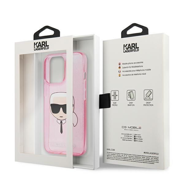 Aizmugurējais vāciņš Karl Lagerfeld Karl Lagerfeld KLHCP13XKHTUGLP iPhone 13 Pro Max 6,7" różowy/pink hardcase Glitter Karl`s Head