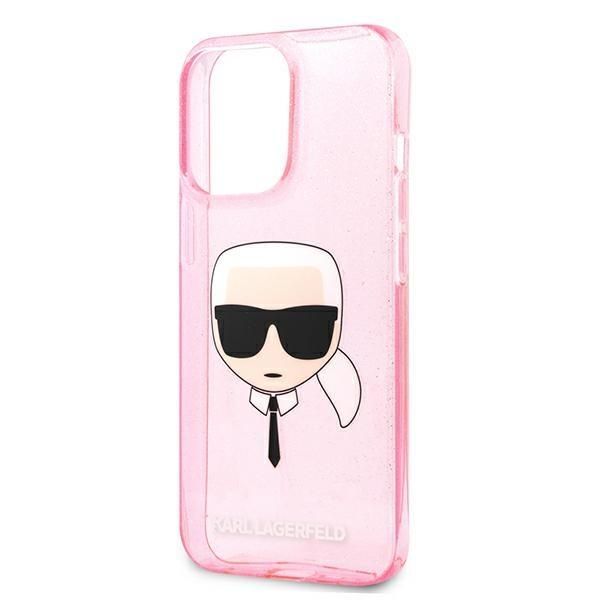 Aizmugurējais vāciņš Karl Lagerfeld Karl Lagerfeld KLHCP13XKHTUGLP iPhone 13 Pro Max 6,7" różowy/pink hardcase Glitter Karl`s Head