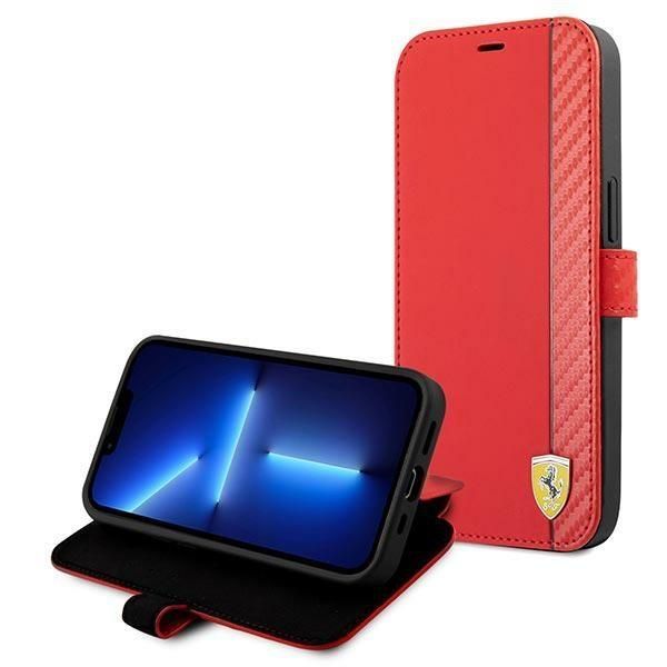 Back panel cover Ferrari Ferrari FESAXFLBKP13SRE iPhone 13 mini 5.4" red/red book On Track Carbon Stripe