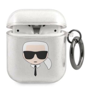 Aizmugurējais vāciņš Karl Lagerfeld  Karl Lagerfeld KLA2UKHGS AirPods cover srebrny/silver Glitter Karl`s Head 