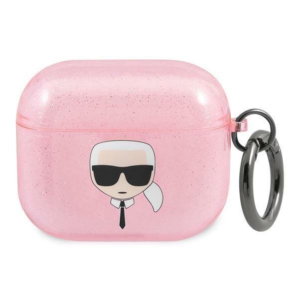 Back panel cover Karl Lagerfeld Karl Lagerfeld KLA3UKHGP AirPods 3 cover różowy/pink Glitter Karl`s Head