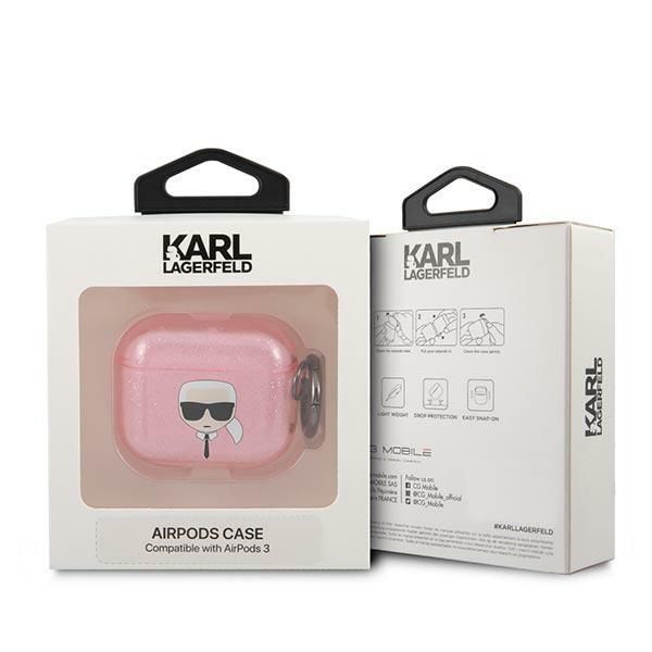 Back panel cover Karl Lagerfeld Karl Lagerfeld KLA3UKHGP AirPods 3 cover różowy/pink Glitter Karl`s Head