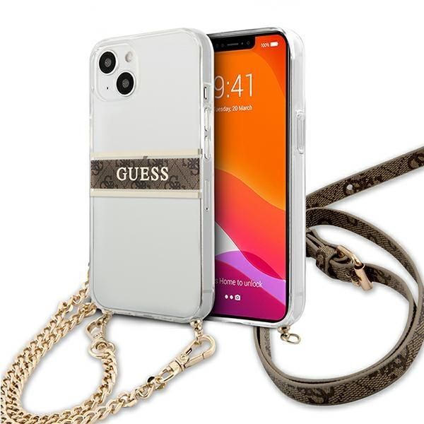 Aizmugurējais vāciņš Guess Guess GUHCP13SKC4GBGO iPhone 13 mini 5.4" Transparent hardcase 4G Brown Strap Gold Chain