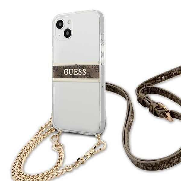 Aizmugurējais vāciņš Guess Guess GUHCP13SKC4GBGO iPhone 13 mini 5.4" Transparent hardcase 4G Brown Strap Gold Chain