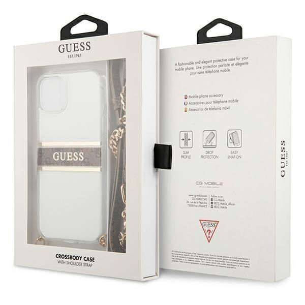 Aizmugurējais vāciņš Guess Guess GUHCP13SKC4GBGO iPhone 13 mini 5.4" Transparent hardcase 4G Brown Strap Gold Chain