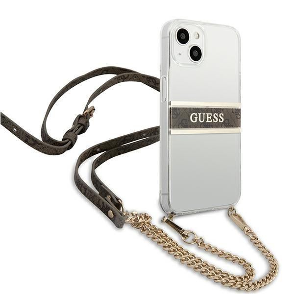 Aizmugurējais vāciņš Guess Guess GUHCP13SKC4GBGO iPhone 13 mini 5.4" Transparent hardcase 4G Brown Strap Gold Chain
