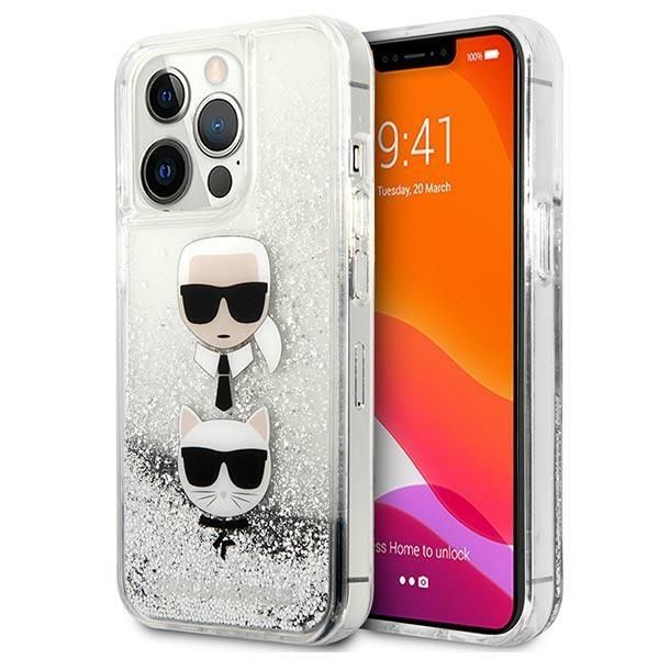 Back panel cover Karl Lagerfeld Karl Lagerfeld KLHCP13LKICGLS iPhone 13 Pro / 13 6,1" srebrny/silver hardcase Liquid Glitter Karl&Choupette Head