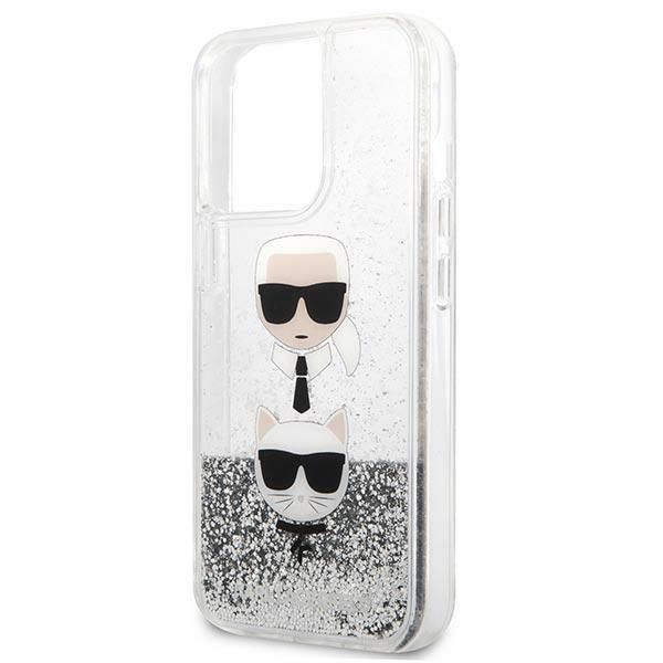 Back panel cover Karl Lagerfeld Karl Lagerfeld KLHCP13LKICGLS iPhone 13 Pro / 13 6,1" srebrny/silver hardcase Liquid Glitter Karl&Choupette Head