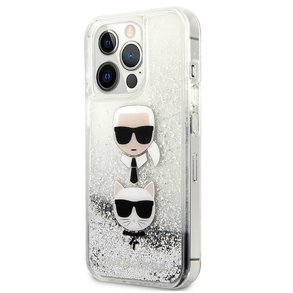 Back panel cover Karl Lagerfeld Karl Lagerfeld KLHCP13LKICGLS iPhone 13 Pro / 13 6,1" srebrny/silver hardcase Liquid Glitter Karl&Choupette Head