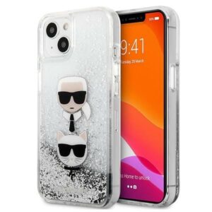 Aizmugurējais vāciņš Karl Lagerfeld  Karl Lagerfeld KLHCP13SKICGLS iPhone 13 mini 5,4" srebrny/silver hardcase Liquid Glitter Karl&Choupette Head 