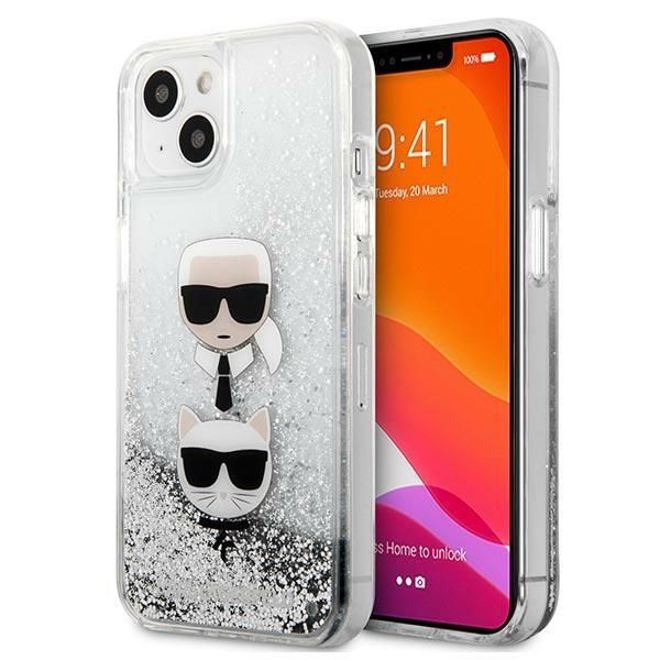 Back panel cover Karl Lagerfeld Karl Lagerfeld KLHCP13SKICGLS iPhone 13 mini 5,4" srebrny/silver hardcase Liquid Glitter Karl&Choupette Head